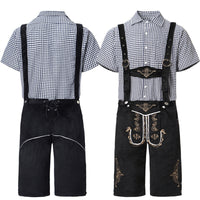 Schwarzes kariertes Oberteil, schwarze Hose